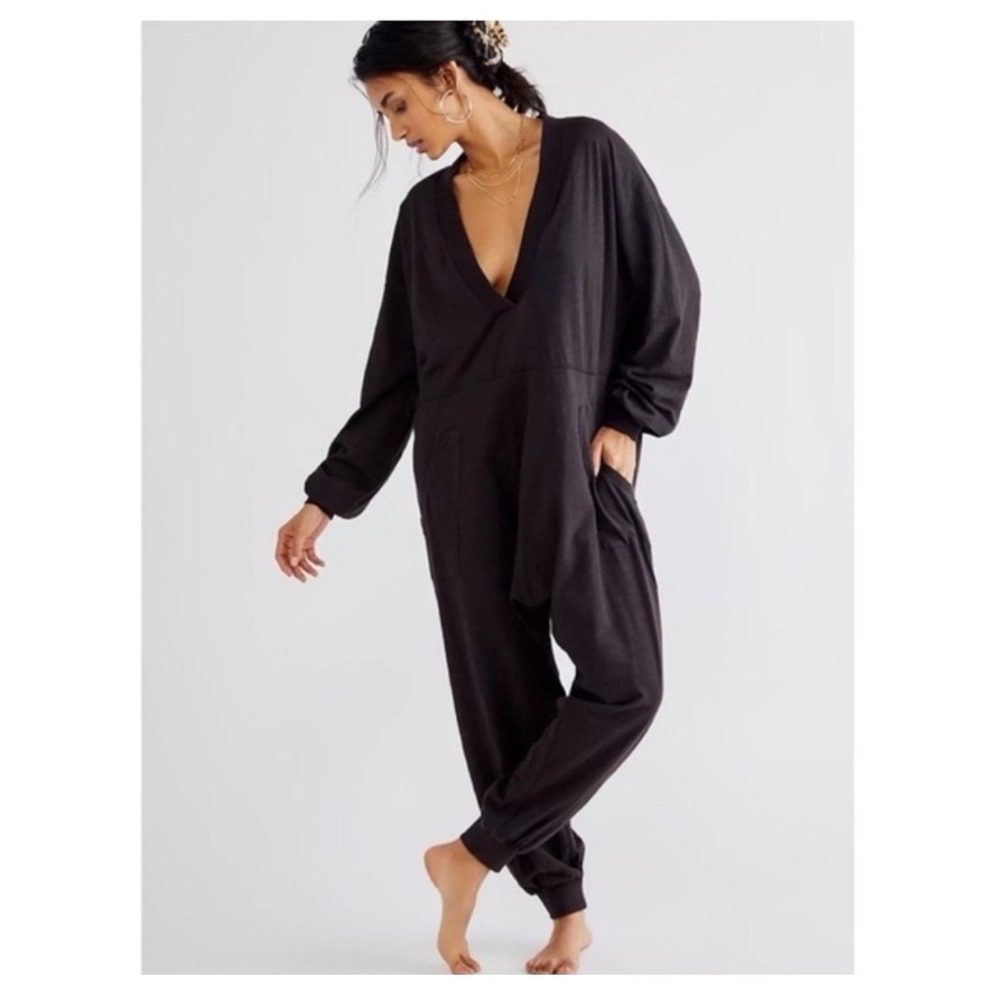 Free People Intimately Just Because Onesie Black Jumpsuit S Oversized Lounge